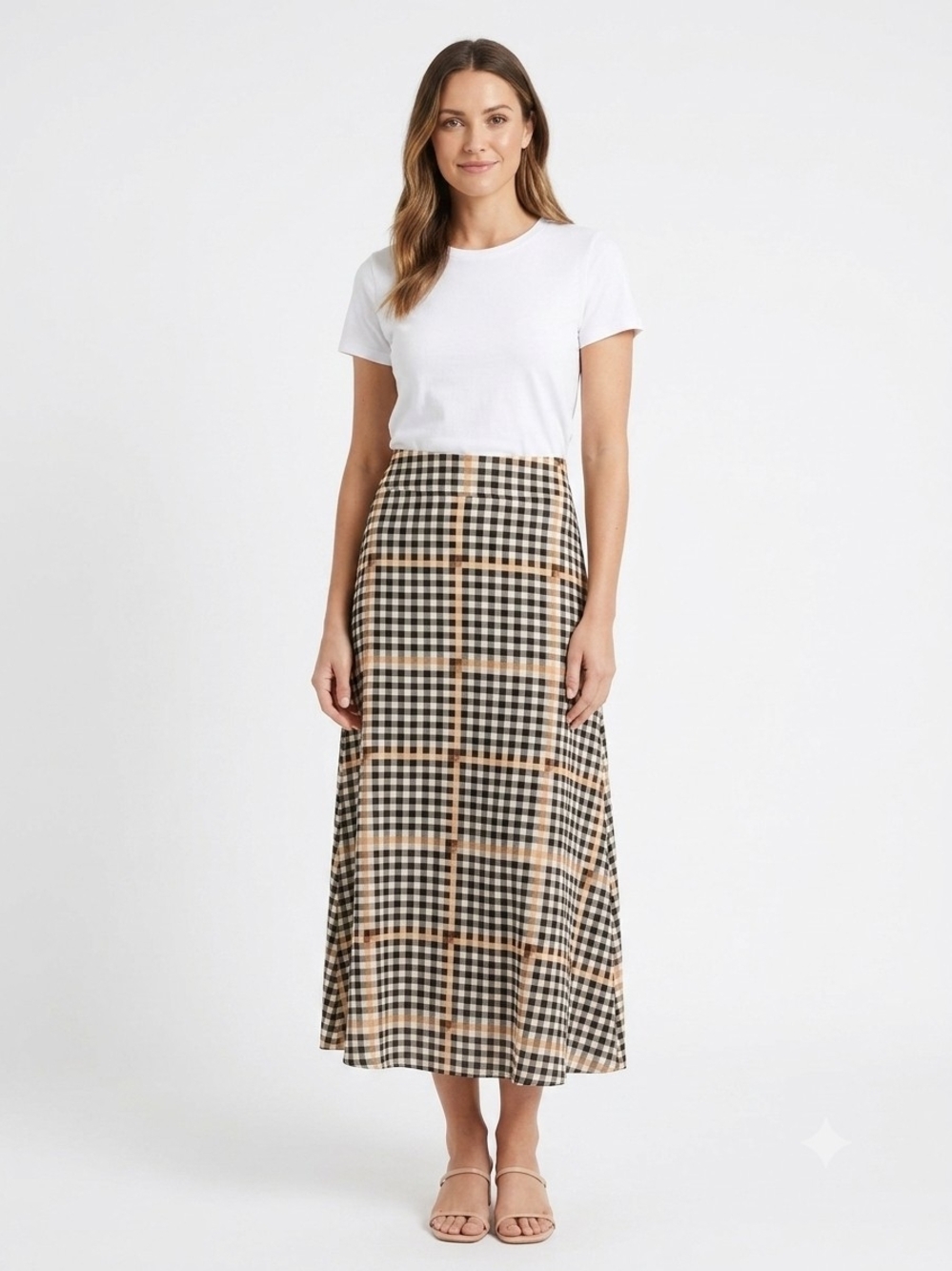 Checked Maxi Skirt in Black and Tan Up To Suze 3XL